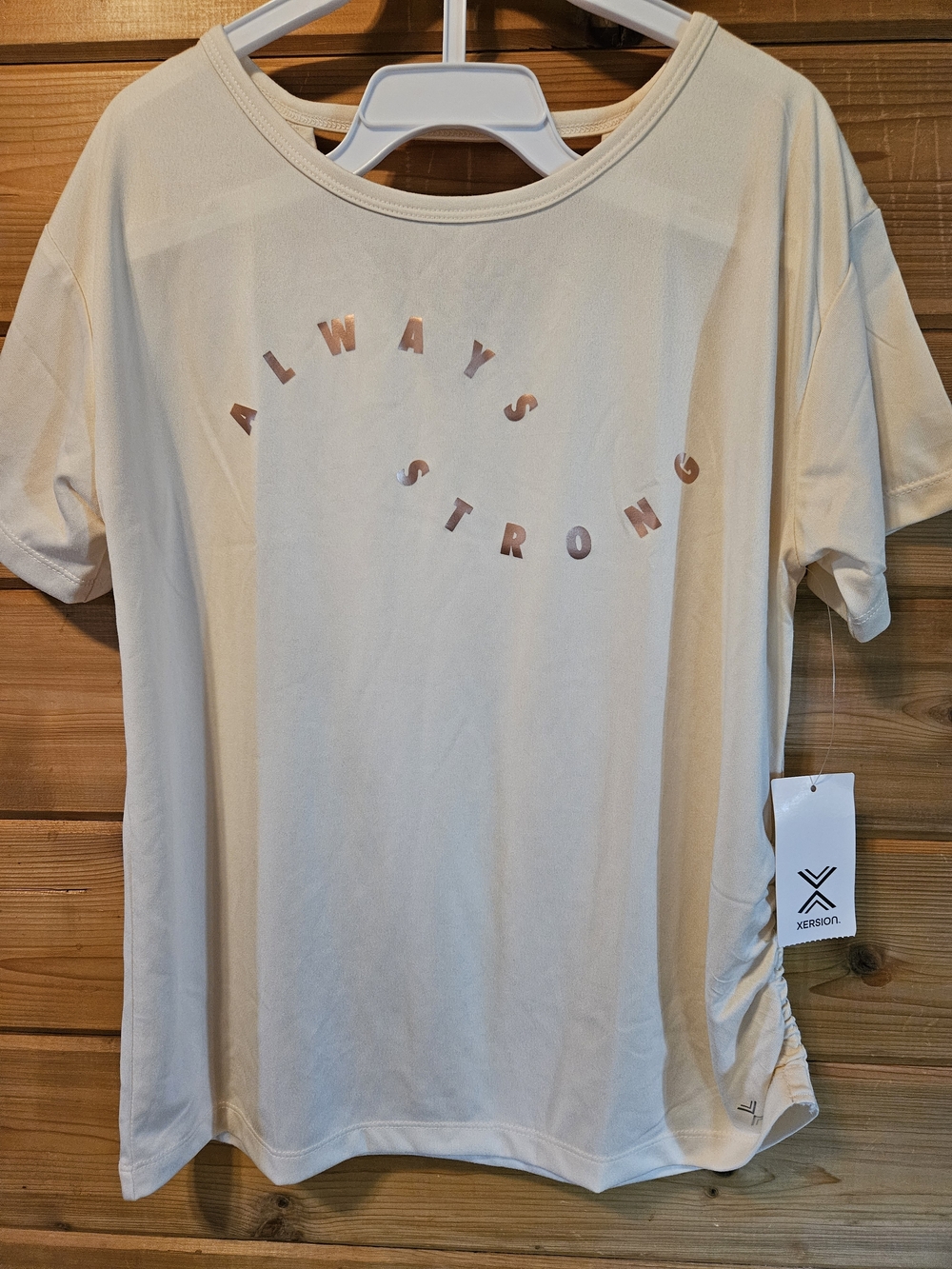 ✨Xersion | Girl's Cream Tee with Rose Metallic "Always Strong" Print |Size L(14)